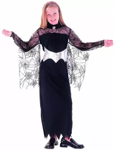 Verkleedkostuum koningin spin voor meisjes Halloween outfit, Maat: 4–6 jaar (110–120 cm)