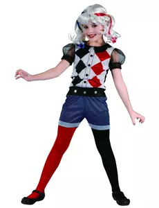 Harlequin kostuum voor meisjes, Maat: 7–9 jaar (120–130 cm)