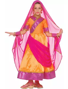 Bollywood prinses kostuum voor meiden, Maat: 3–5 jaar (110 cm)