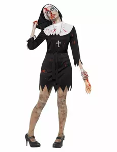 Déguisement bonne soeur zombie noire femme, Taille: Large