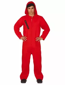 Déguisement combinaison rouge voleur adulte, Taille: Medium (48–50)