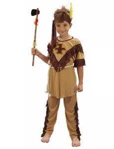 Beige met bruin indianen kostuum voor jongens, Maat: 4–6 jaar (110–120 cm)
