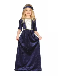 Blauw middeleuwse prinses kostuum voor meisjes, Maat: 3-4 jaar