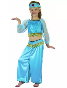 Blauw Arabische danseres outfit voor meisjes, Maat: 4–6 jaar (110–120 cm)