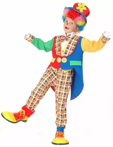 Geruit clown pak voor kinderen, Maat: 4–6 jaar (110–120 cm)