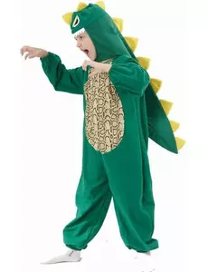 Déguisement dinosaure vert et jaune enfant, Taille: 4–6 ans (110–120 cm)