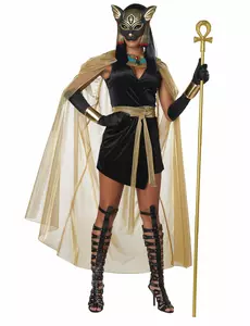 Luxe Egyptische katachtige godin vermomming voor vrouwen, Maat: L(42/44)