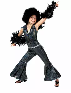 Zwarte disco kostuum voor meisjes, Maat: 8–10 jaar (128 cm)