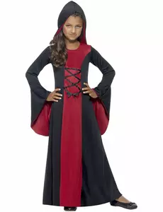 Zwart met rood tovenares kostuum voor meisjes, Maat: 4–6 jaar (115/128 cm)