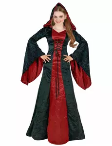 Déguisement gothique à capuche rouge et noir femme, Taille: Large