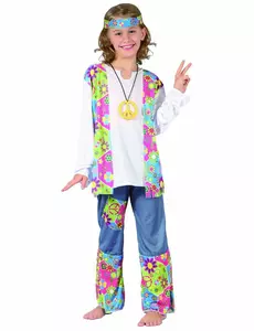 Flower Power kostuum voor meisjes, Maat: 4–6 jaar (110–120 cm)