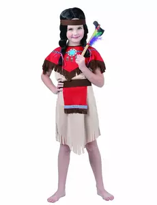 Rode en beige indiaan outfit voor meisjes, Maat: 4–6 jaar (110–120 cm)