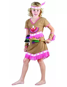 Beige en roze indianen kostuum voor meisjes, Maat: 4–6 jaar (110–120 cm)