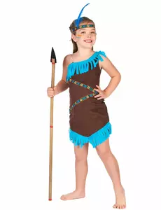 Bruine met blauwe indianen outfit voor meisjes, Maat: 3–4 jaar (XS)