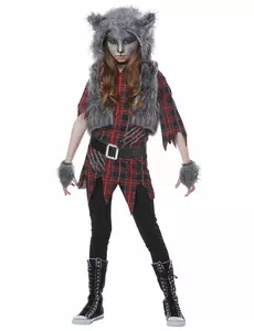 Geruite weerwolf outfit voor meisjes, Maat: 10–12 jaar (148 cm)