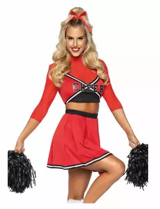 Déguisement luxe pompom girl rouge femme, Taille: Medium/Large (42–44)