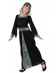 Déguisement princesse Médiévale noire fille, Taille: 7–9 ans (120–130 cm)