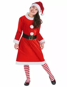 Déguisement Mère Noël pompons blancs Fille, Taille: 4–6 ans (S)