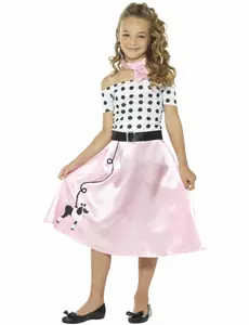 Girly jaren 50 kostuum voor meisjes, Maat: 7–9 jaar (130/143 cm)