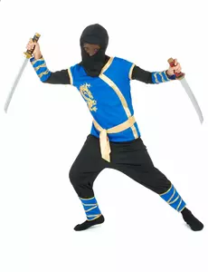 Déguisement ninja bleu et or garçon, Taille: 5–6 ans