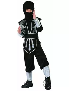 Zilverkleurige draak ninja pak voor jongens, Maat: 4–6 jaar (110–120 cm)