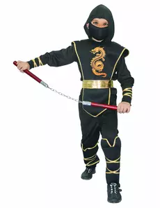 Déguisement ninja noir et doré garçon, Taille: 4–6 ans (110–120 cm)