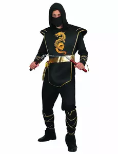 Déguisement ninja noir et doré homme, Taille: Large