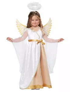 Luxe engelenkostuum in wit en goud voor meisjes, Maat: 4–6 jaar (116 cm)