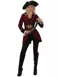 Bordeaux rode en goudkleurige piraten outfit voor vrouwen, Maat: Small