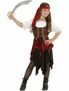 Déguisement pirate corset marron et noir fille, Taille: 5–7 ans (128 cm)