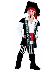 Déguisement pirate avec rayures noires et blanches garçon, Taille: 4–6 ans (110–120 cm)