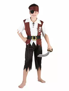 Bruine piraten outfit voor jongens, Maat: 4–6 jaar (110–120 cm)