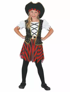 Déguisement pirate noir et rouge fille, Taille: 3–4 ans (92–104 cm)