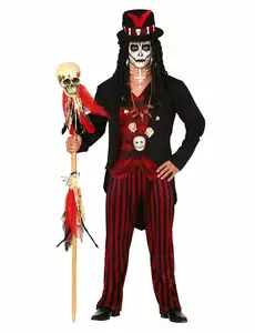 Rood en zwart voodoo priester kostuum voor mannen, Maat: Medium (48–50)