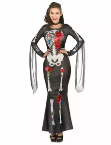 Déguisement robe squelette femme Dia De los Muertos, Taille: Small