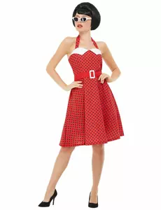 Déguisement rockabilly 50's rouge femme, Taille: Small