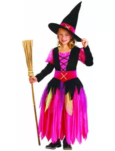 Déguisement rose sorcière fille Halloween, Taille: 4–6 ans (110–120 cm)