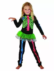 Déguisement squelette coloré fille, Taille: 4–6 ans (110–120 cm)