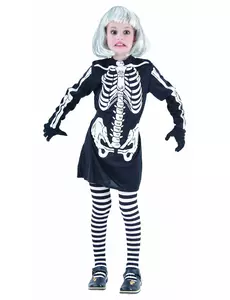 Déguisement squelette fille Halloween, Taille: 4–6 ans (110–120 cm)