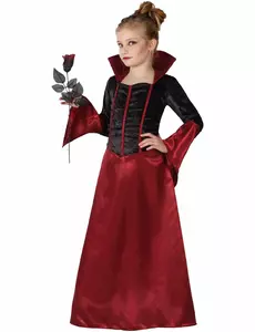 Déguisement vampire rouge et noir fille Halloween, Taille: 5–6 ans (115/130 cm)