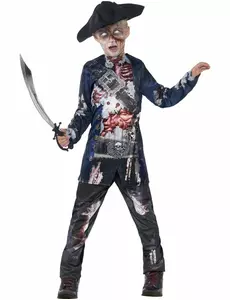 Déguisement zombie pirate garçon Halloween, Taille: 4–6 ans (115/128 cm)