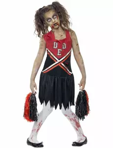 Déguisement zombie pompom girl noir et rouge fille, Taille: 10–12 ans (145/158 cm)
