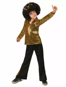 Goudkleurig lovertjes disco kostuum voor jongens, Maat: 5–6 jaar (S)