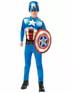 Klassieke Captain America outfit met schild voor jongens, Maat: 5–6 jaar (110 tot 116 cm)