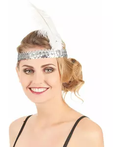 Bandeau Charleston à sequins et plume argenté femme