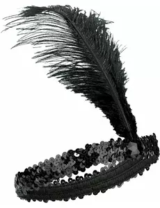 Bandeau Charleston à sequins et plume noir femme