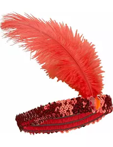 Bandeau Charleston à sequins et plume rouge femme