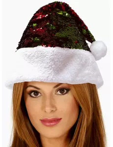 Bonnet de Noël à sequins reversibles rouges et verts adulte