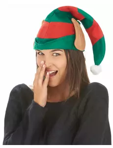 Bonnet lutin du Père Noël rayé avec oreilles adulte