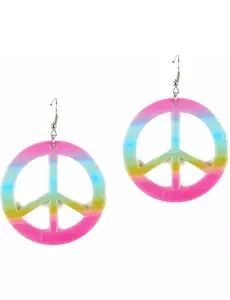 Boucles d'oreilles peace et love multicolores plastique adulte
